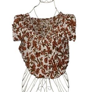 Beautiful FREE PEOPLE FP One Suki Blouse Top Floral Printed Off The Shoulder Smo